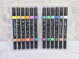 Marcadores negros con glitter doble punta x24